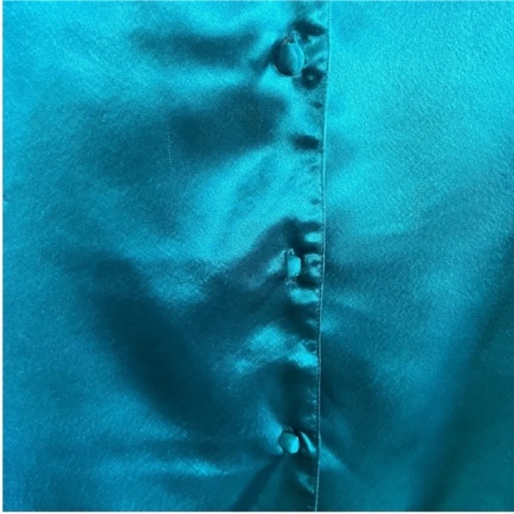 Victoria's Secret pajama top teal blue satin button front vintage gold label